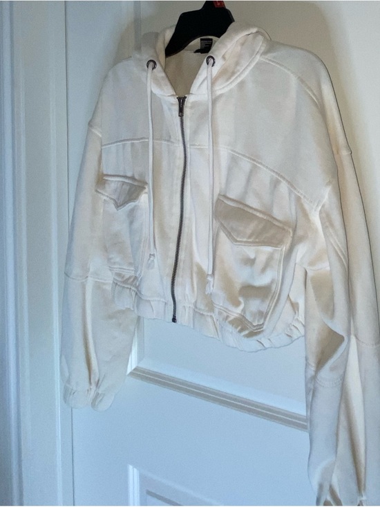 Forever 21 Cream Cropped Zip Hoodie Jacket - Picture 3 of 5